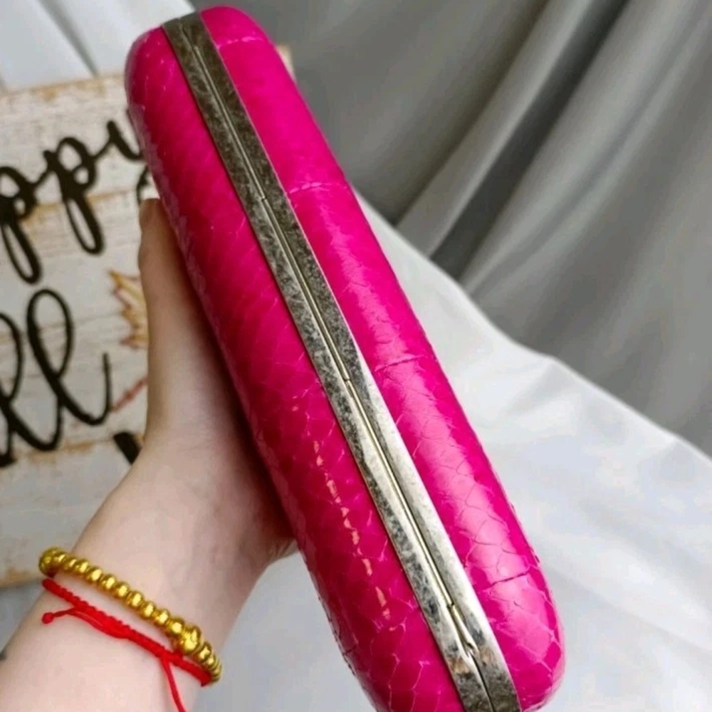 Alexander Mcqueen Pink Python Knuckle Box Clutch … - image 8